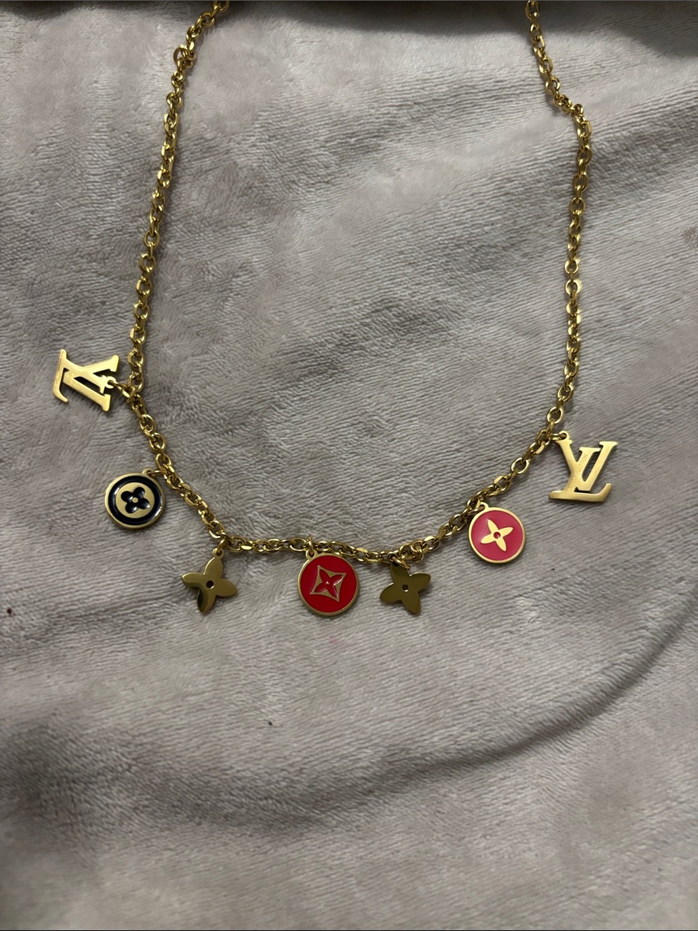 Gold-Tone LV Charm Necklace